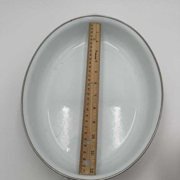 Retro MCM Enamel Ware Oval Open Roasting Pan With Flowers Design - Picture 10 of 11